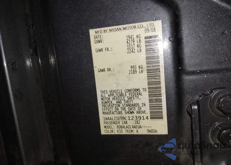 2009 Nissan Altima 2.5 from USA, damaged, VIN 1N4AL21E99C123914